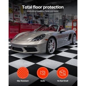 garage floor tiles interlocking 16 pack 202 x 202 x 02 in interlocking modular garage flooring tiles diamond plate slip resistant pvc mats for workshopwarehousetool room graphite gray 1.jpg
