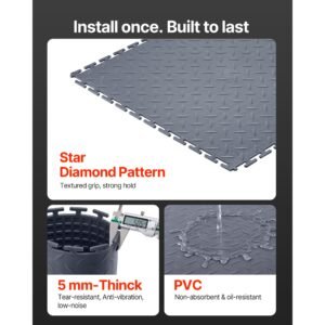garage floor tiles interlocking 16 pack 202 x 202 x 02 in interlocking modular garage flooring tiles diamond plate slip resistant pvc mats for workshopwarehousetool room graphite gray 2.jpg