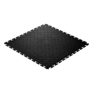 Garage Floor Tiles Interlocking, 8 Pack 20.2 x 20.2 x 0.2 in Interlocking Modular Garage Flooring Tiles, Diamond Plate Slip-Resistant PVC Mats for Workshop,Warehouse,Tool Room, Black