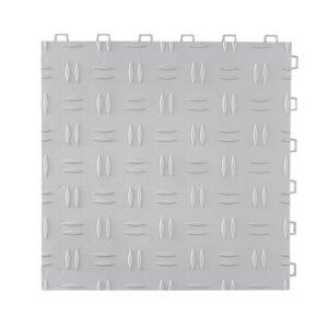Garage Tiles Interlocking, 12 x 12 x 0.53 inch 25 Pack Garage Floor Covering Tiles, Non-Slip Double-Sided Texture Garage Flooring Tiles, for Garages, Basements, Repair Shops, Silver