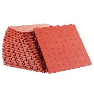 Garage Tiles Interlocking, 12 x 12 x 0.53 inch 50 Pack Garage Floor Covering Tiles, Non-Slip Double-Sided Texture Garage Flooring Tiles, for Garages, Basements, Repair Shops, Red