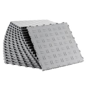 Garage Tiles Interlocking, 12 x 12 x 0.53 inch 50 Pack Garage Floor Covering Tiles, Non-Slip Double-Sided Texture Garage Flooring Tiles, for Garages, Basements, Repair Shops, Silver