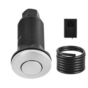 Garbage Disposal Air Switch Kit, 3.5" Long Sink Top Air Switch for Food Waste Disposal, Brushed Silver Stainless Steel ON/OFF Air Push Button for Granite, Marble, and Quartz Countertops