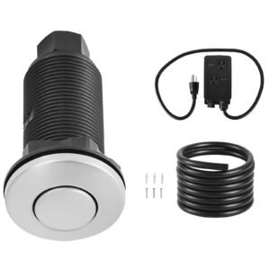 Garbage Disposal Air Switch Kit, Dual Outlet Sink Top Air Switch for Food Waste Disposal, 3.5-inch Long Brushed Silver Stainless Steel ON/OFF Air Button for Granite, Marble, Quartz Countertops