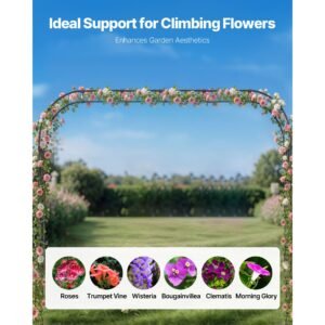 garden arbor, 94.5 (h) x 126 (w) x 15.8 (d) in metal archway, sturdy outdoor trellis arch with stakes, easy to assemble, pergola arbor for plant climbing yard lawn wedding party decoration