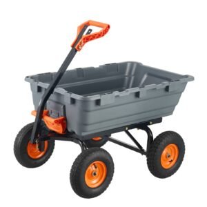 Garden Cart, Durable Poly Dump Cart with Simple Assembly Steel Frame, Versatile Dump Wagon with Dual-Function Handle, 6.48 cu.ft Utility Barrow 1200 lbs Load, 13 inch Wheels