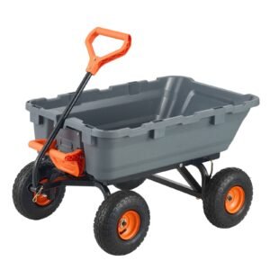 Garden Cart, Durable Poly Dump Cart with Simple Assembly Steel Structure, Versatile Dump Wagon with Dual-Function Handle, Handy Wheelbarrow with 800 lbs Load Capacity, 10 inch Wheels