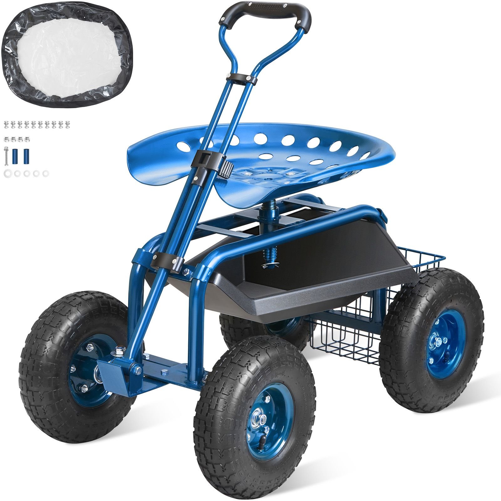 garden cart rolling workseat with wheels gardening stool for planting 360 degree swivel seat wagon scooter with steering handle utility tool tray use for patio yard and outdoors blue.jpg