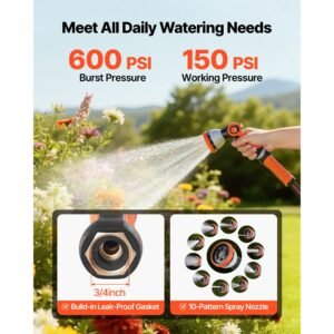 garden hose 200 ft 58 heavy duty rubber water hose with 10 mode nozzle 150psi working 600psi burst flexible non kink outdoor waterhose with 34 fitting lightweight hoses for gardening 3.jpg
