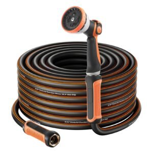 garden hose 200 ft 58 heavy duty rubber water hose with 10 mode nozzle 150psi working 600psi burst flexible non kink outdoor waterhose with 34 fitting lightweight hoses for gardening.jpg