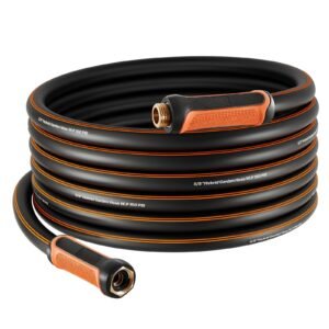 Garden Hose, 50 ft 5/8" Heavy Duty 4-Layer Rubber Water Hose, 150PSI Working & 600PSI Burst, Flexible & Non-kink Outdoor Waterhose with 3/4" Fitting, Lightweight Hoses for Gardening Cleaning