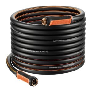Garden Hose, 75 ft 5/8" Heavy Duty 4-Layer Rubber Water Hose, 150PSI Working & 600PSI Burst, Flexible & Non-kink Outdoor Waterhose with 3/4" Fitting, Lightweight Hoses for Gardening Cleaning