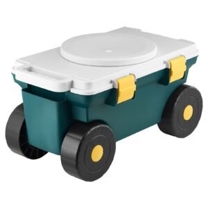 Garden Scooter with Seat, 2 in 1 Rolling Garden Cart with Storage Bin, Supports up to 227 lbs, Outdoor Wagon with Handle, Lightweight Storage Gardening Stool for Yard Weeding Planting