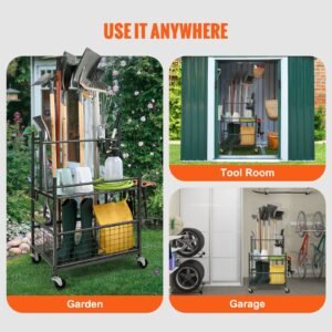 garden tool organizer 16 slots with hooks yard tool tower rack with wheels for garage organization and storage hold long handled toolrakebroom metal tool stand holder for shed outdoor 5.jpg