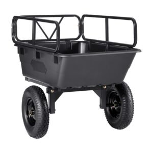 Garden Utility Trailer, 10 Cu. Ft 500lbs, ATV UTV Hauling Trailer, Tow Behind Poly Dump Cart with 16" Tires, Hand Pull or Foot Pedal, Heavy Duty Yard Trailers for Lawn Mower Tractor Garden Waste