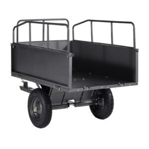 Garden Utility Trailer, 17 Cu. Ft & 600lbs Capacity, ATV UTV Hauling Trailer, Tow Behind Steel Dump Cart with 16" Tires, Hand Pull or Foot Pedal, Heavy Duty Yard Trailers for Lawn Mower Tractor