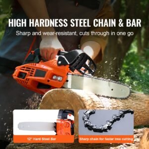 Gas Chainsaw, 25.4CC 12" 1.2HP, Gasoline Powered Chain Saw, Handheld Cordless Petrol Chainsaws for Tree Wood Branch Cutting, Tree Trimming, Land Clearing, Farm Garden Ranch Forest Cutting Use