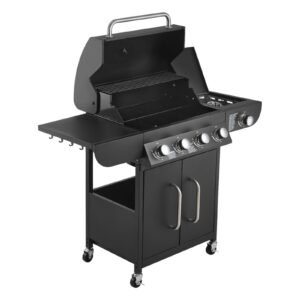 gas grill 4 burner propane gas grill with side burner 425 sqin grilling area carbon steel enamel grates outdoor 52000 btu patio garden bbq grills with two side shelves carbon steel 2.jpg