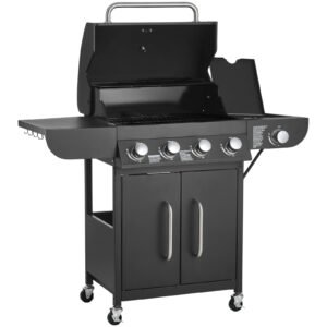 gas grill 4 burner propane gas grill with side burner 425 sqin grilling area carbon steel enamel grates outdoor 52000 btu patio garden bbq grills with two side shelves carbon steel 3.jpg