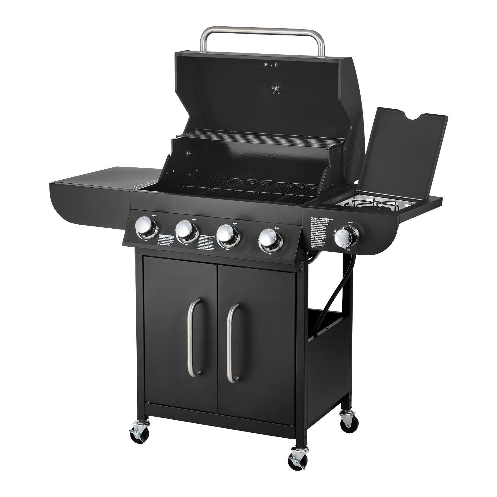 gas grill 4 burner propane gas grill with side burner 425 sqin grilling area carbon steel enamel grates outdoor 52000 btu patio garden bbq grills with two side shelves carbon steel.jpg