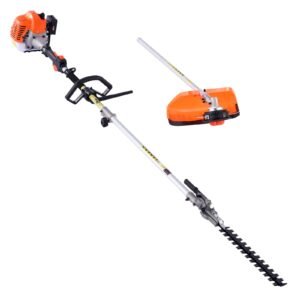 gas hedge trimmer, 2 cycle gas power handheld hedge trimmer, 4 in 1 26cc weed eater with protective gear set, includes hedge and string trimmer, edger, brush cutter, for trimming shrubs & bushes