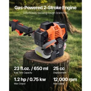 gas pole saw, 25cc 2 stroke gas powered pole saws with 8 in cutting bar, cordless tree trimmer with 23 fl.oz fuel tank, 6.5 to 9 ft extendable, powerful chainsaw for tree trimming pruning