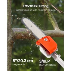 gas pole saw, 25cc 2 stroke gas powered pole saws with 8 in cutting bar, cordless tree trimmer with 23 fl.oz fuel tank, 6.5 to 9 ft extendable, powerful chainsaw for tree trimming pruning