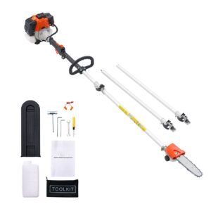 Gas Pole Saw, 33CC 2 Stroke Gas Powered Pole Saws with 8 in Cutting Bar, Cordless Tree Trimmer with 30 fl.oz Fuel Tank, 6.7 to 11.6 ft Extendable, Powerful Chainsaw for Tree Trimming Pruning