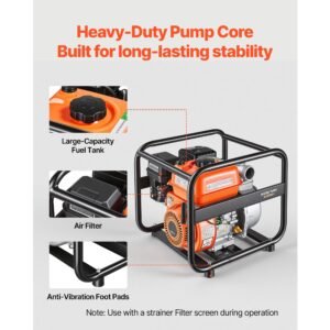 gas powered water pump 2 in 132 gpm 65hp semi trash water transfer pump portable gasoline engine with 25 ft discharge hose heavy duty frame cast iron impeller for irrigation ponds pools 4.jpg