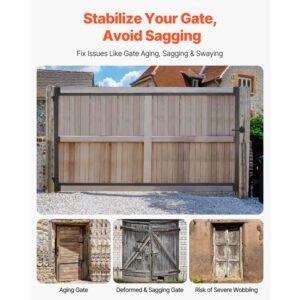 gate building kit, fits 60 to 96 in wide openings, up from 6 to 7 ft high fence, adjustable gate building kit, anti sag full gate frame kit with latch lock, screw, for wooden fence, iron, black