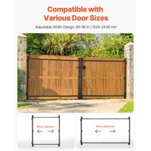 gate building kit, fits 60 to 96 in wide openings, up from 6 to 7 ft high fence, adjustable gate building kit, anti sag full gate frame kit with latch lock, screw, for wooden fence, iron, black