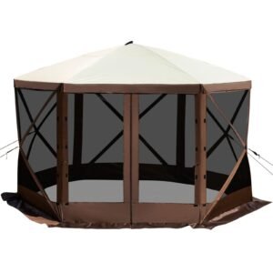 gazebo screen tent 10 x 10 ft 6 sided pop up camping canopy shelter tent with mesh windows portable carry bag ground stakes large shade tents for outdoor camping lawn and backyard 1.jpg