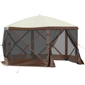gazebo screen tent 10 x 10 ft 6 sided pop up camping canopy shelter tent with mesh windows portable carry bag ground stakes large shade tents for outdoor camping lawn and backyard 2.jpg