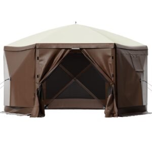 Gazebo Screen Tent, 10 x 10 ft, 6 Sided Pop-up Camping Canopy Shelter Tent with Mesh Windows, Portable Carry Bag, Ground Stakes, Large Shade Tents for Outdoor Camping, Lawn and Backyard