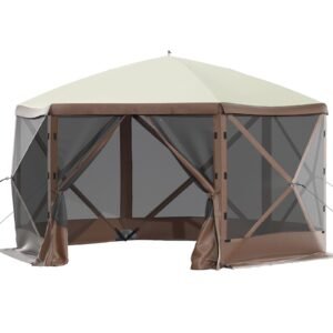 gazebo screen tent 10 x 10 ft 6 sided pop up camping canopy shelter tent with mesh windows portable carry bag ground stakes large shade tents for outdoor camping lawn and backyard 4.jpg