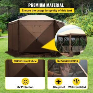 gazebo screen tent 10 x 10 ft 6 sided pop up camping canopy shelter tent with mesh windows portable carry bag ground stakes large shade tents for outdoor camping lawn and backyard 5.jpg