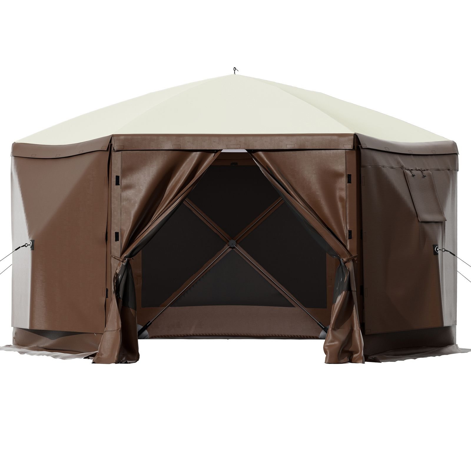 gazebo screen tent 10 x 10 ft 6 sided pop up camping canopy shelter tent with mesh windows portable carry bag ground stakes large shade tents for outdoor camping lawn and backyard.jpg