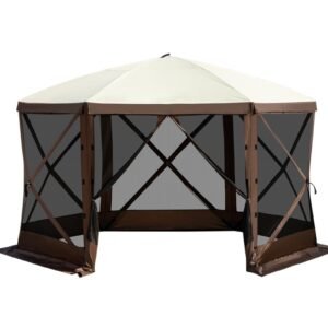 gazebo screen tent 12 x 12 ft 6 sided pop up camping canopy shelter tent with mesh windows portable carry bag ground stakes large shade tents for outdoor camping lawn and backyard 1.jpg