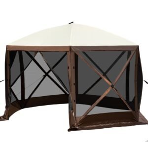 gazebo screen tent 12 x 12 ft 6 sided pop up camping canopy shelter tent with mesh windows portable carry bag ground stakes large shade tents for outdoor camping lawn and backyard 3.jpg