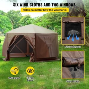 gazebo screen tent 12 x 12 ft 6 sided pop up camping canopy shelter tent with mesh windows portable carry bag ground stakes large shade tents for outdoor camping lawn and backyard 4.jpg