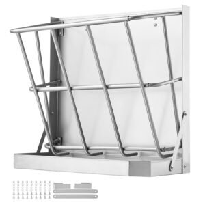 Goat Hay Feeder, 21 Gallons Large Capacity, 2 in 1 Hay and Grain Feeder, Wall Mounted Livestock Feeder with Feed Tray, Multiple Sided Goat Hay Rack, Sturdy Steel Hay Rack for Sheep Horses