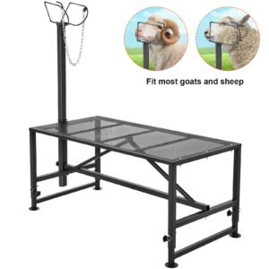 Goat & Sheep Stand, 51x23 inch Livestock Stand, Metal Livestock Milking and Shearing Stand 21" to 33" Adjustable Height, with Headpiece and Nose Loop, 500lbs Loading Weight, Black