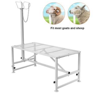 Goat & Sheep Stand, 51x23 inch Livestock Stand, Metal Livestock Milking and Shearing Stand 21" to 33" Adjustable Height, with Headpiece and Nose Loop, 500lbs Loading Weight, White