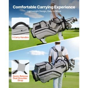 golf cart bag 14 way top divider organizer 2 in 1 golf club bag with full length divider dual shoulder straps support legs rain hood storage pockets lightweight polyester for men women 2.jpg