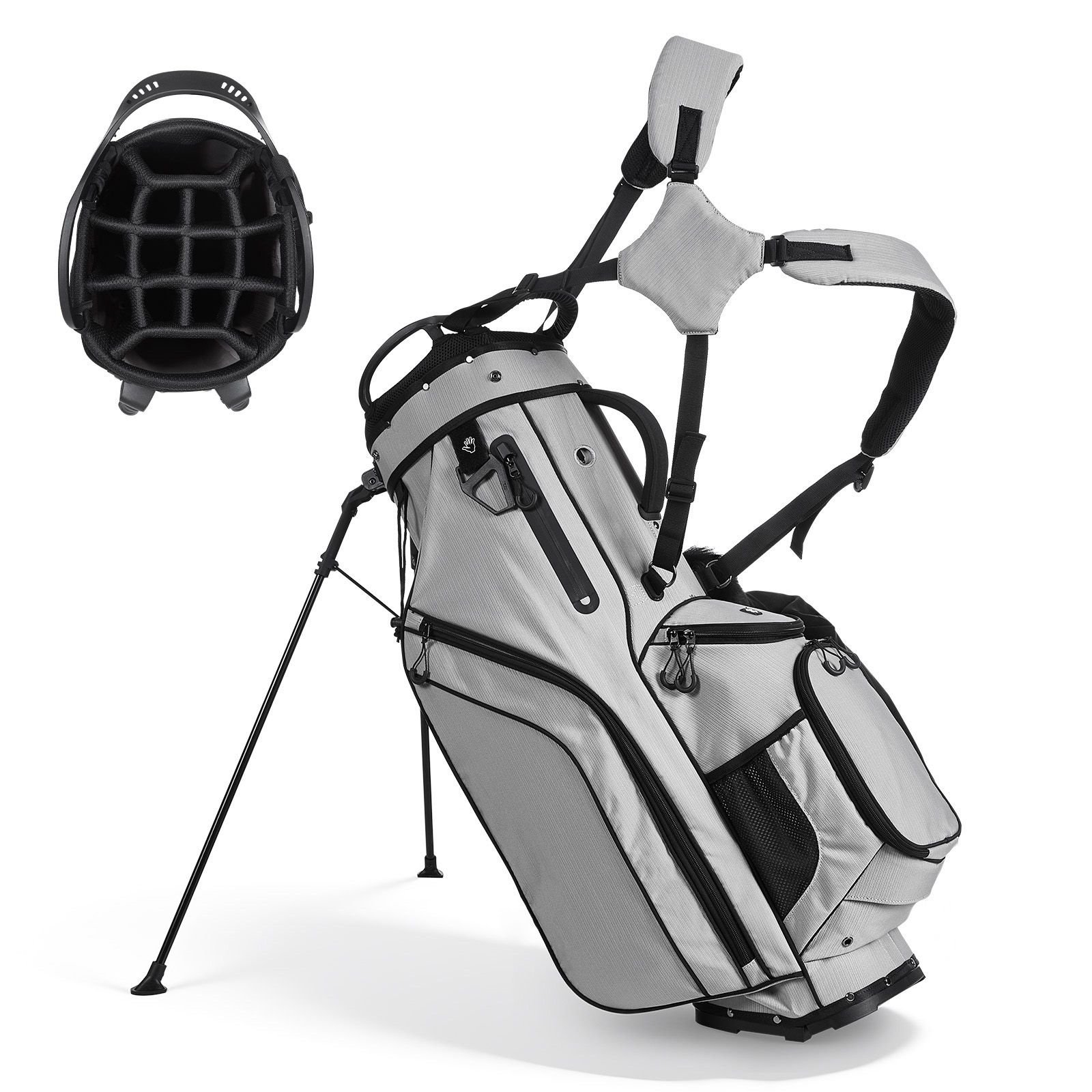 golf cart bag 14 way top divider organizer 2 in 1 golf club bag with full length divider dual shoulder straps support legs rain hood storage pockets lightweight polyester for men women.jpg