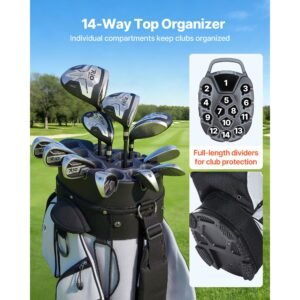 golf cart bag 14 way top divider organizer golf club bag with full length divider handles storage pockets shoulder strap rain hood smooth zippers lightweight polyester for men women 1.jpg
