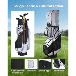 golf cart bag 14 way top divider organizer golf club bag with full length divider handles storage pockets shoulder strap rain hood smooth zippers lightweight polyester for men women 3.jpg