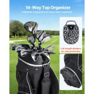 golf cart bag 14 way top divider organizer golf club bag with full length divider storage pockets shoulder strap rain hood smooth zippers high strength 900d polyester for men women 1.jpg