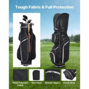 golf cart bag 14 way top divider organizer golf club bag with full length divider storage pockets shoulder strap rain hood smooth zippers high strength 900d polyester for men women 3.jpg