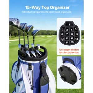 golf cart bag 15 way top divider organizer golf club bag with full length divider storage pockets ergonomic shoulder strap rain hood smooth zippers lightweight polyester for men women 1.jpg